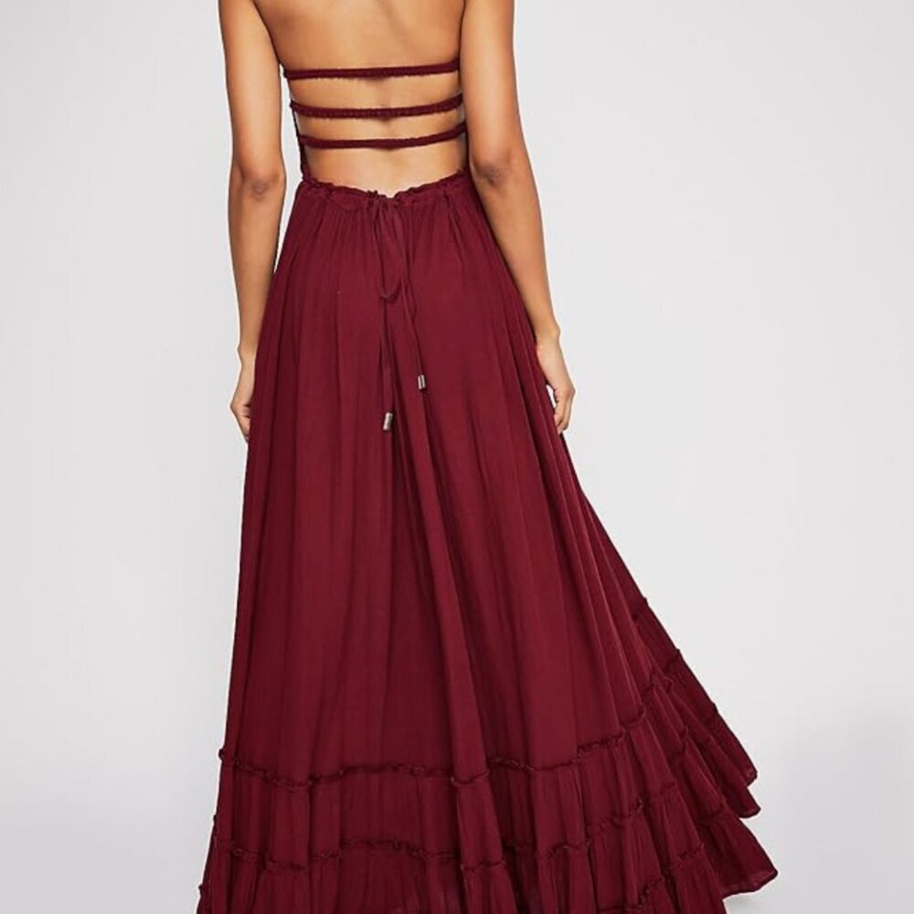 Elegant Burgundy Womens Summer Boho Sexy Backless Long Dresses​ - Picture 2 of 4